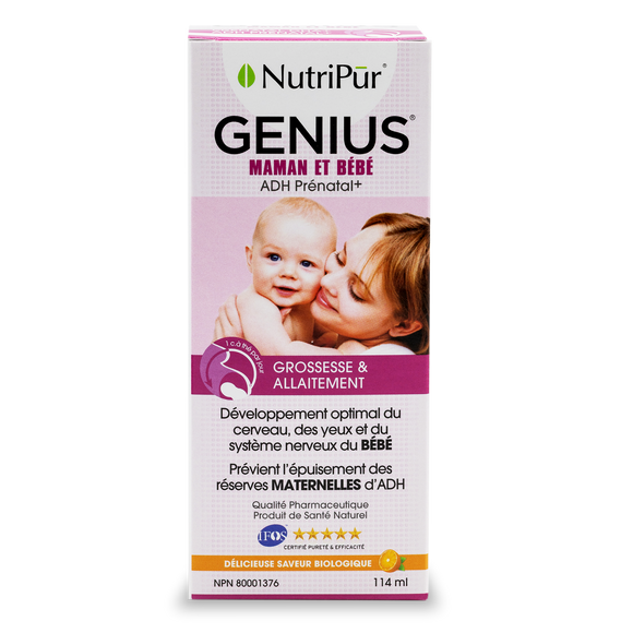 Genius Maman et Bébé - Nutripur - allaitement et grossesse - preveint les trouble d'apprentissages chez l'enfants et l'épuismenet des reserverses Maternelle d'ADH pour prévenir le post-partrum