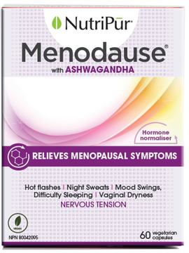 Menodause - with ashagandha - relieves menopausal symptoms - hormone stabiliser - hot flashes - night sweats - mood swings - difficulty sleeping - vaginal dryness - nervous tension