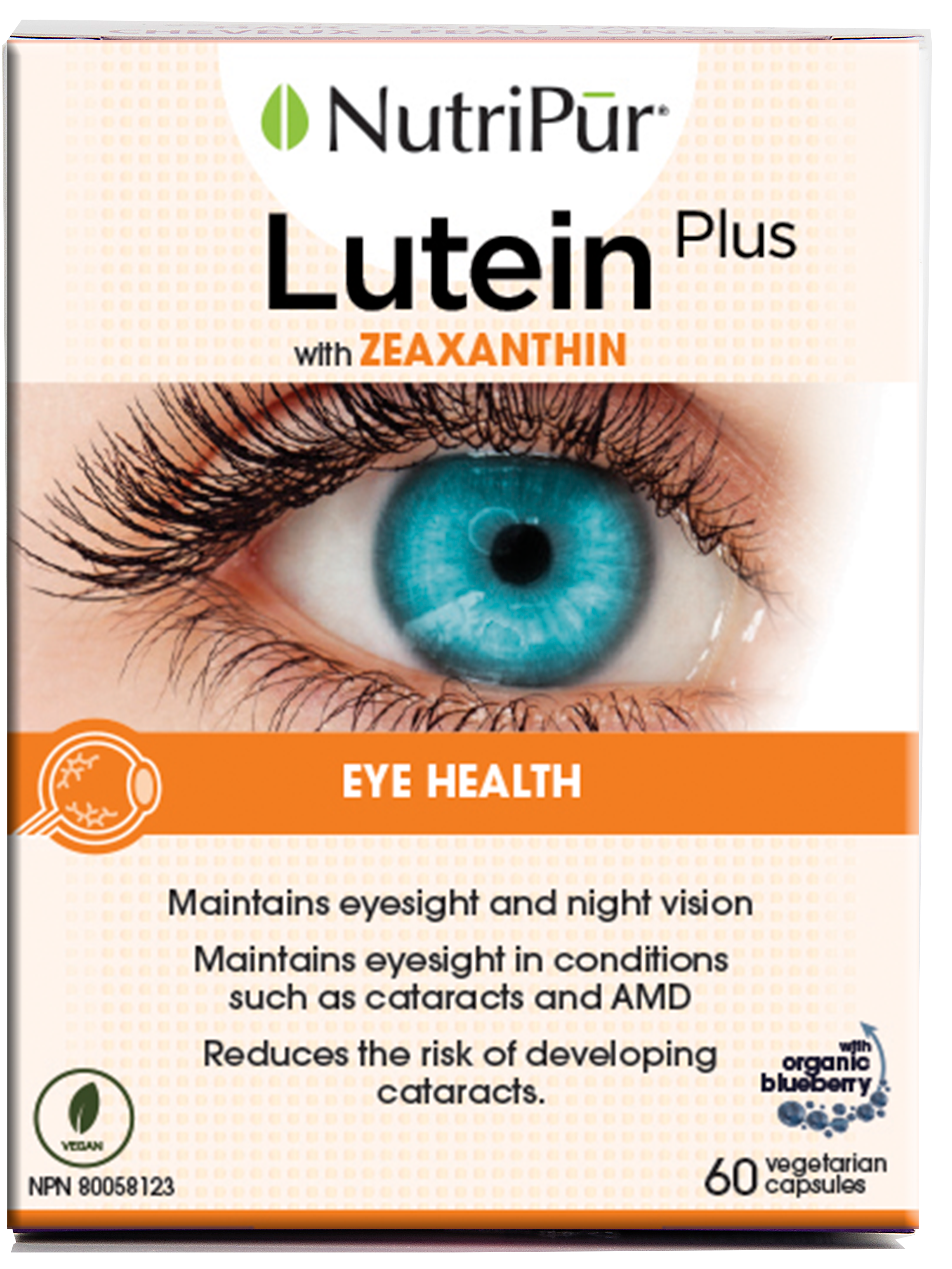 Lutein plus - Nutripur - with Zeaxanthin - eye health - eyesight - night vision - cataracts - AMD - Organic Blueberry